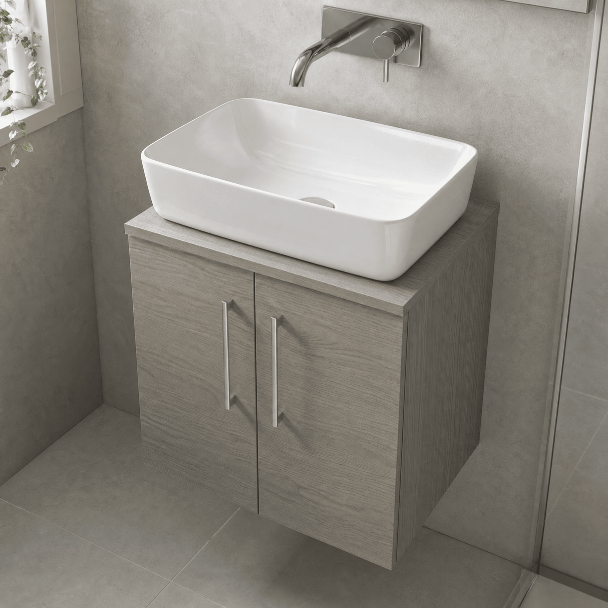 [BFLE2523W] Bramshall Contemporary 2 Door Wall Hung Vanity Unit with Worktop, 600mm, Choice of Colour