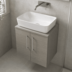 [BFLE2523W] Bramshall Contemporary 2 Door Wall Hung Vanity Unit with Worktop, 600mm, Choice of Colour