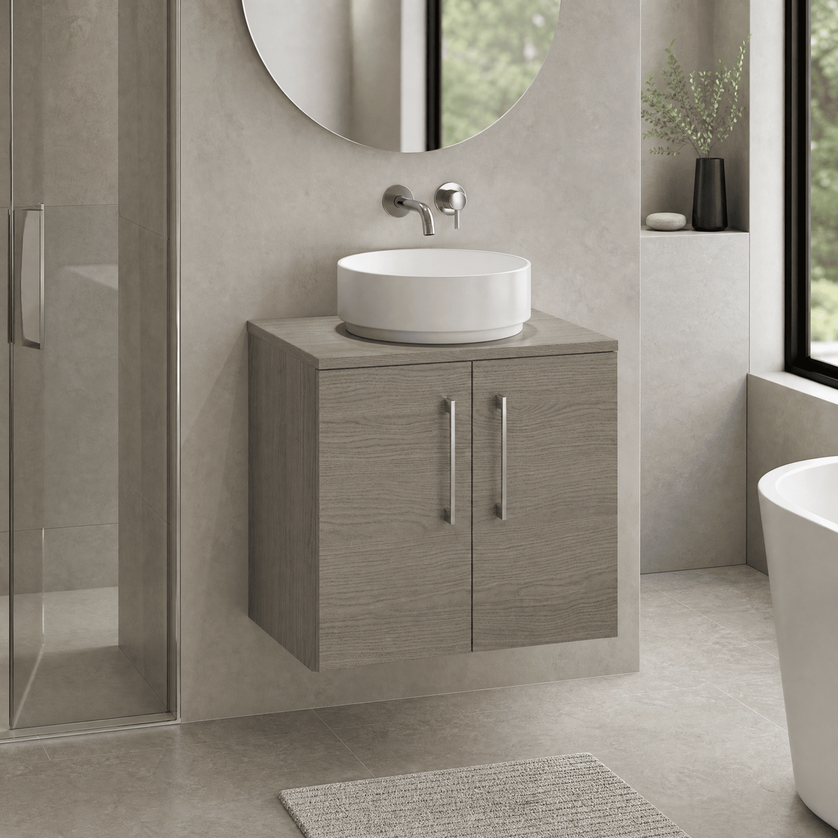 [BFLE2523W] Bramshall Contemporary 2 Door Wall Hung Vanity Unit with Worktop, 600mm, Choice of Colour