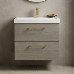 [BFLE2524AH017] Bramshall Wall Hung 2 Drawer Vanity Unit with Mid-Edge Ceramic Basin - Choice of Colour, Handle Finish and Size - Silo