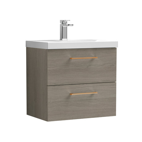 Wall Hung 2 Drawer Vanity Unit with Mid-Edge Ceramic Basin - Choice of Colour, Handle Finish and Size