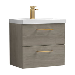 [BFLE2524AH1516] Bramshall Wall Hung 2 Drawer Vanity Unit with Mid-Edge Ceramic Basin - Choice of Colour, Handle Finish and Size - Cutout
