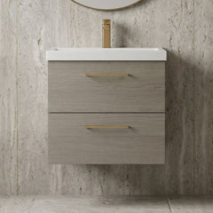[BFLE2524AH1516] Bramshall Wall Hung 2 Drawer Vanity Unit with Mid-Edge Ceramic Basin - Choice of Colour, Handle Finish and Size - Silo
