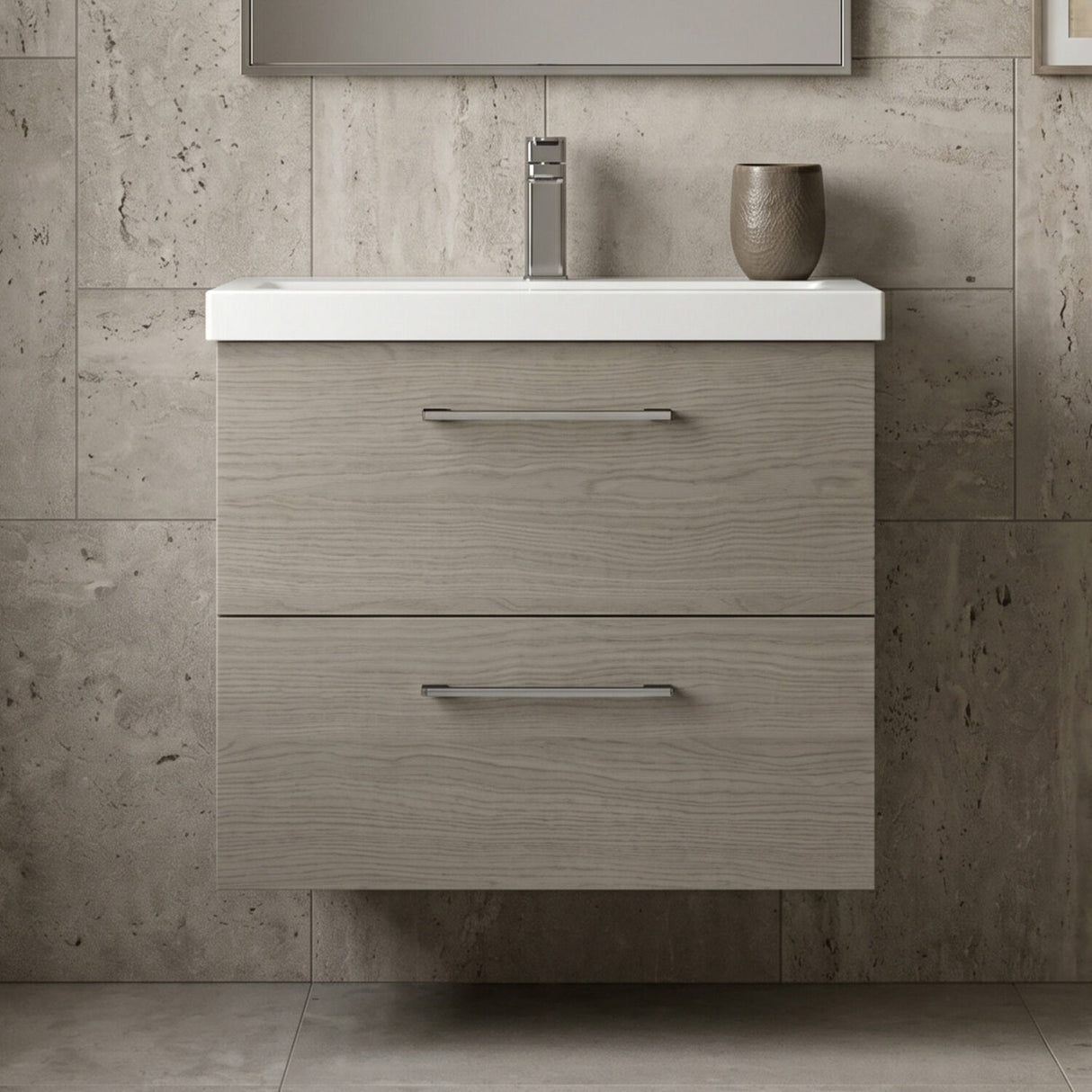 [BFLE2524AH716] Bramshall Wall Hung 2 Drawer Vanity Unit with Mid-Edge Ceramic Basin - Choice of Colour, Handle Finish and Size - Silo
