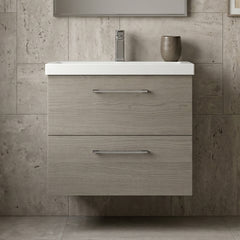 [BFLE2524AH716] Bramshall Wall Hung 2 Drawer Vanity Unit with Mid-Edge Ceramic Basin - Choice of Colour, Handle Finish and Size - Silo