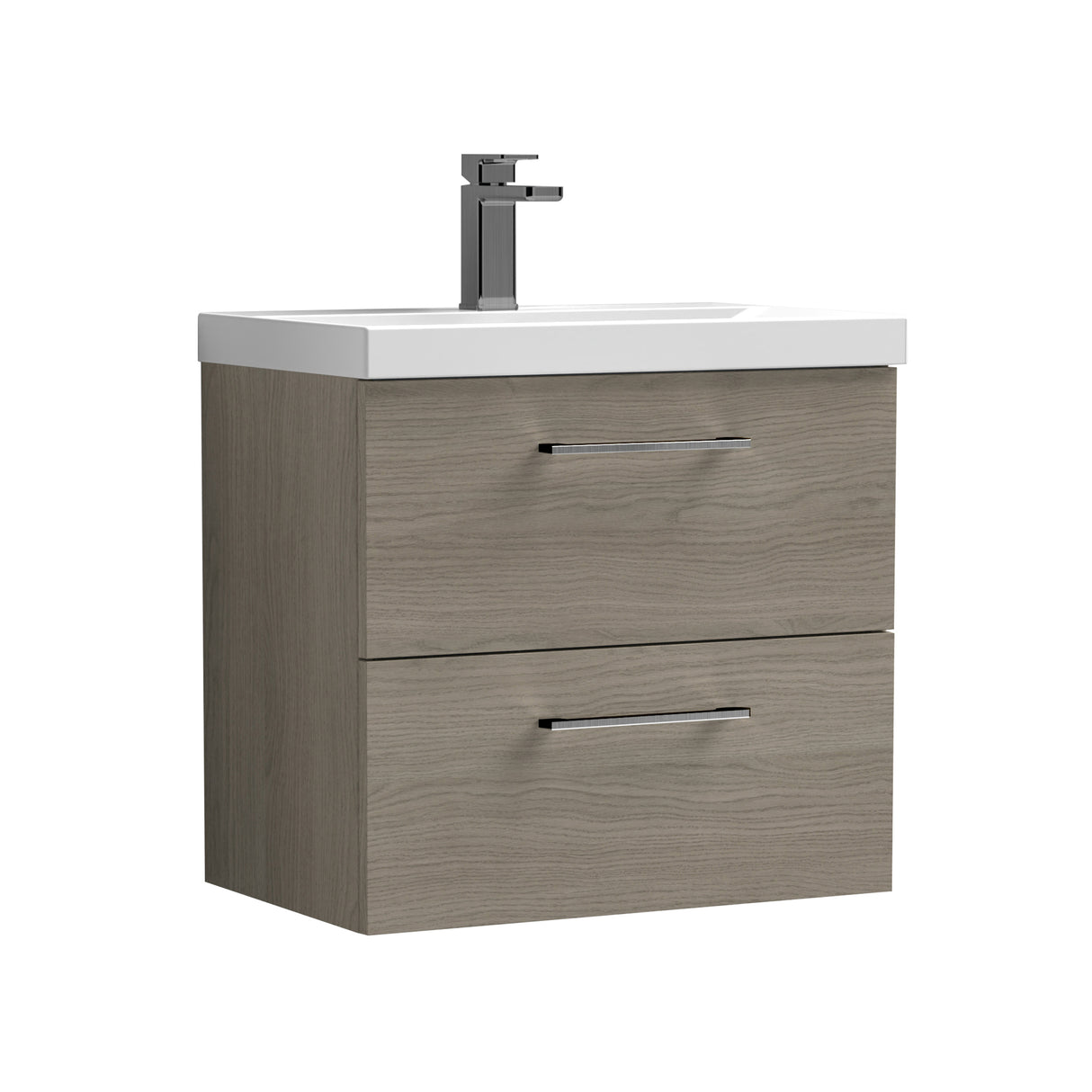 Wall Hung 2 Drawer Vanity Unit with Mid-Edge Ceramic Basin - Choice of Colour, Handle Finish and Size