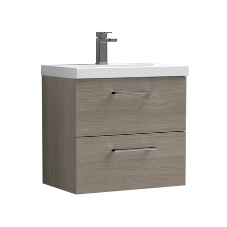 Wall Hung 2 Drawer Vanity Unit with Mid-Edge Ceramic Basin - Choice of Colour, Handle Finish and Size