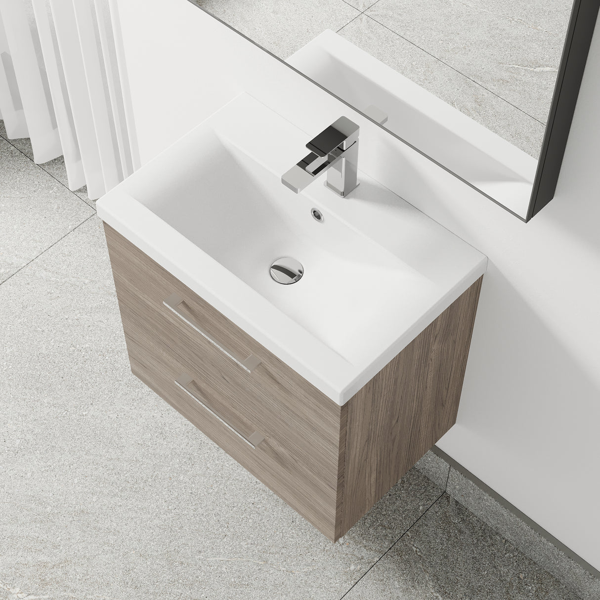 Wall Hung 2 Drawer Vanity Unit with Mid-Edge Ceramic Basin - Choice of Colour, Handle Finish and Size