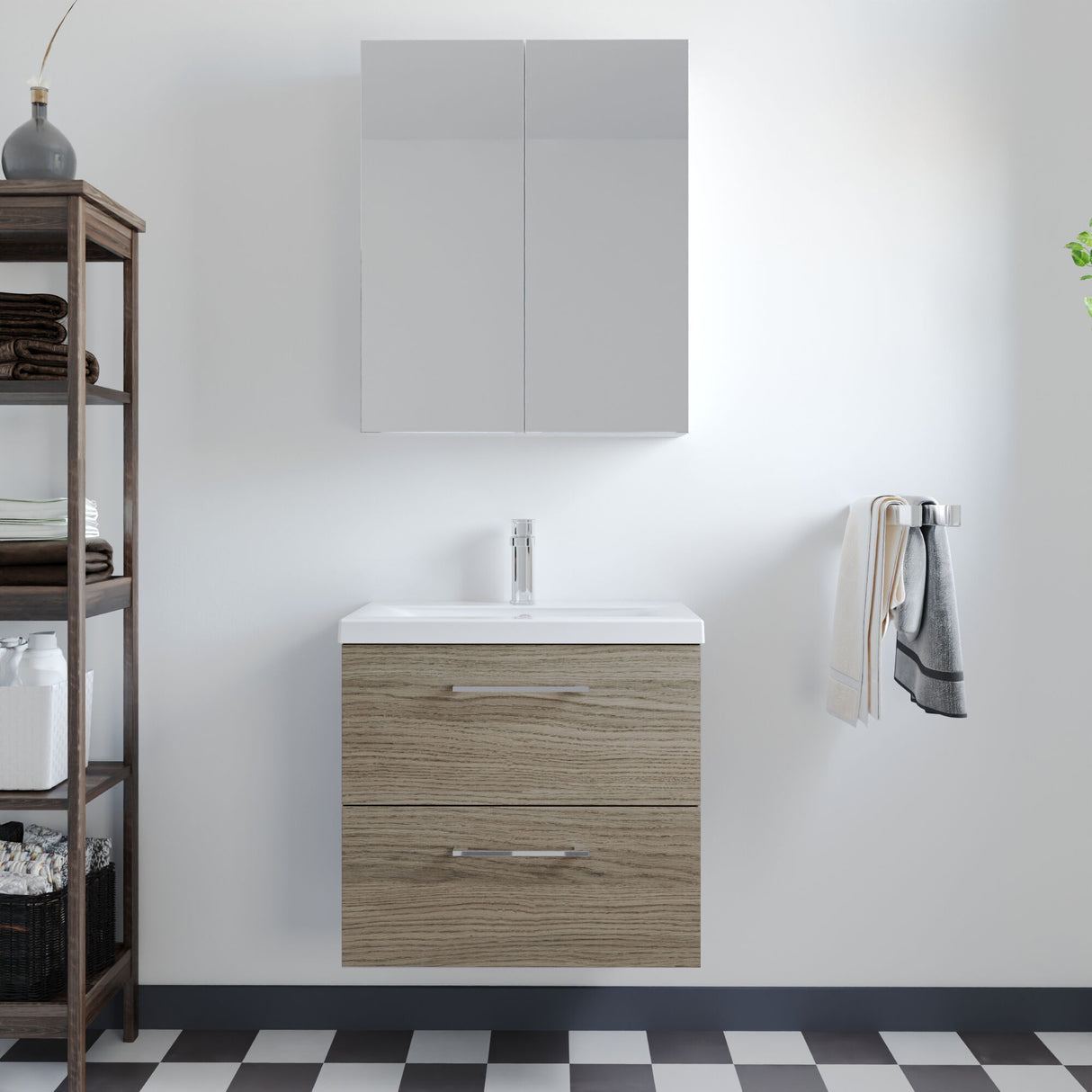 [BFLE2524A] Bramshall Wall Hung 2 Drawer Vanity Unit with Mid-Edge Ceramic Basin - Choice of Colour, Handle Finish and Size - Lifestyle 1