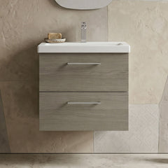 [BFLE2524A] Bramshall Wall Hung 2 Drawer Vanity Unit with Mid-Edge Ceramic Basin - Choice of Colour, Handle Finish and Size - Silo