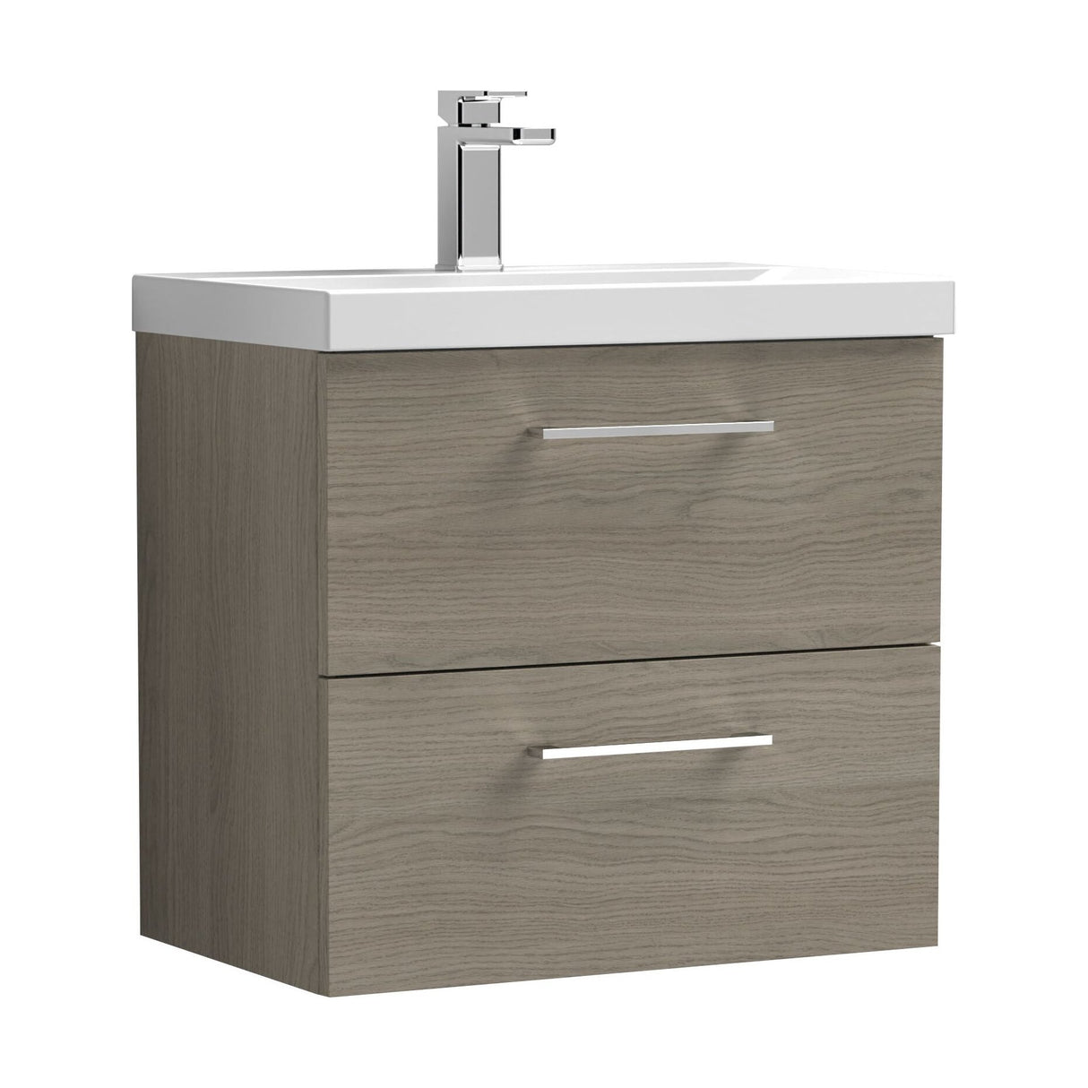[BFLE2524D] Balterley  Wall Hung 2 Soft Close Drawer & Thin-Edge Bathroom Vanity Unit Basin, Solace Oak, 600mm - Cutout