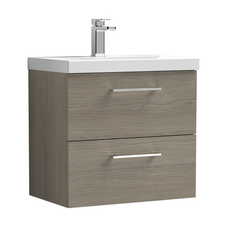 [BFLE2524D] Balterley  Wall Hung 2 Soft Close Drawer & Thin-Edge Bathroom Vanity Unit Basin, Solace Oak, 600mm - Cutout