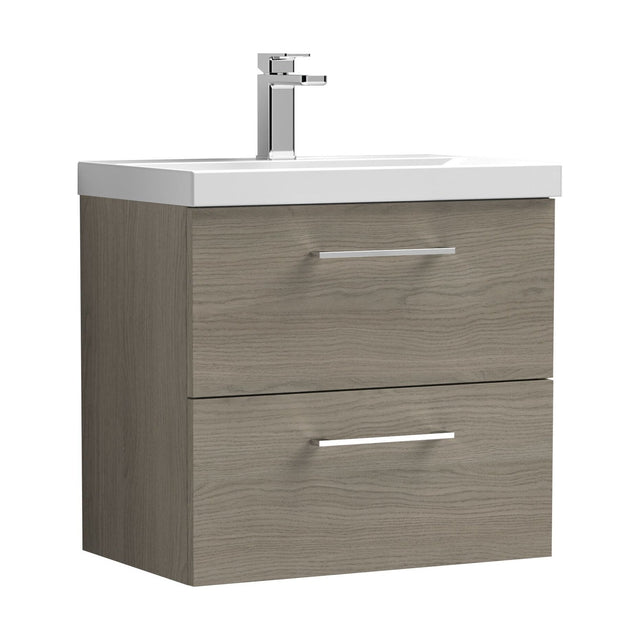 [BFLE2524D] Balterley  Wall Hung 2 Soft Close Drawer & Thin-Edge Bathroom Vanity Unit Basin, Solace Oak, 600mm - Cutout