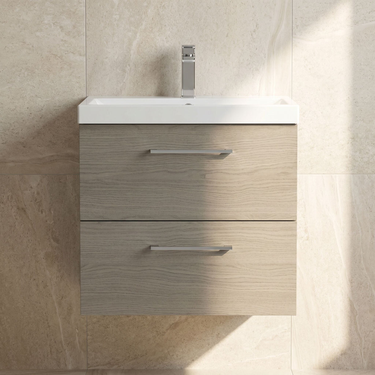 [BFLE2524D] Bramshall Contemporary 2 Soft Close Drawer Wall Hung Vanity Unit, Choice of Size/Basin Type/Colour - Silo