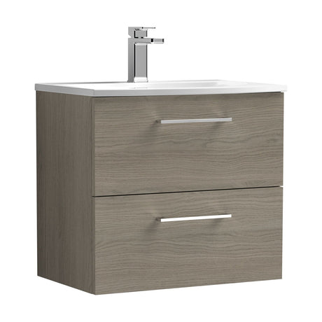 [BFLE2524G] Balterley  Modern Bathroom Wall Hung 2-Drawer Vanity & Curved Basin, Solace Oak, 600 mm - Cutout