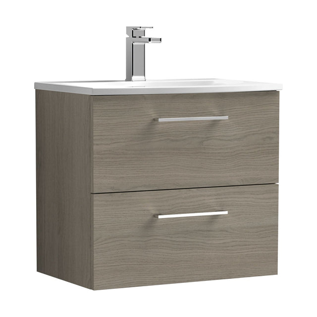 [BFLE2524G] Balterley  Modern Bathroom Wall Hung 2-Drawer Vanity & Curved Basin, Solace Oak, 600 mm - Cutout