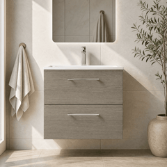 [BFLE2524G] Bramshall Contemporary 2 Soft Close Drawer Wall Hung Vanity Unit, Choice of Size/Basin Type/Colour - Silo