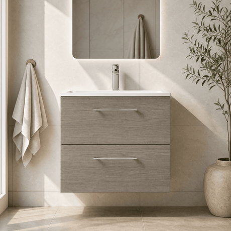 [BFLE2524G] Bramshall Contemporary 2 Soft Close Drawer Wall Hung Vanity Unit, Choice of Size/Basin Type/Colour - Silo