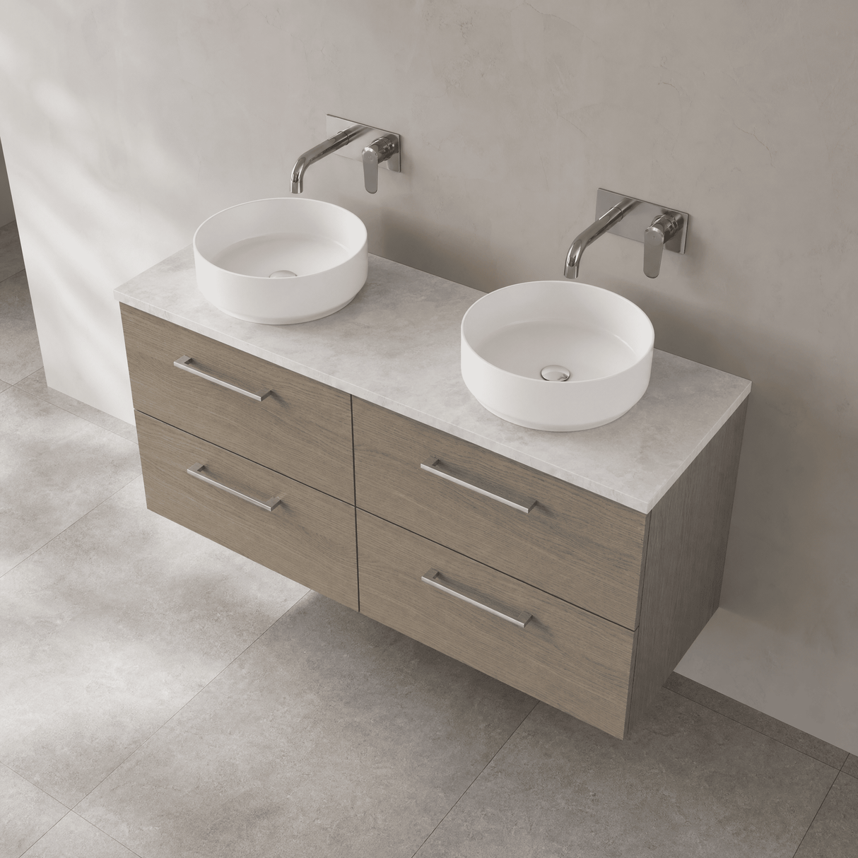 [BFLE2524LBG2] Bramshall Wall Hung 4 Drawer Vanity Unit with Bellato Grey Laminate Worktop, 1200mm, Choice of Colour