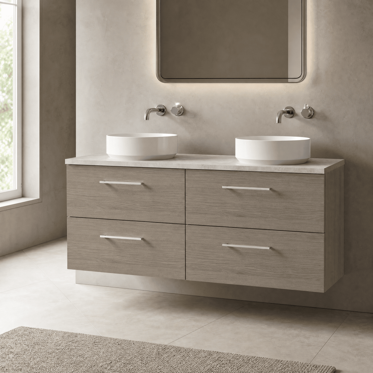 [BFLE2524LBG2] Bramshall Wall Hung 4 Drawer Vanity Unit with Bellato Grey Laminate Worktop, 1200mm, Choice of Colour
