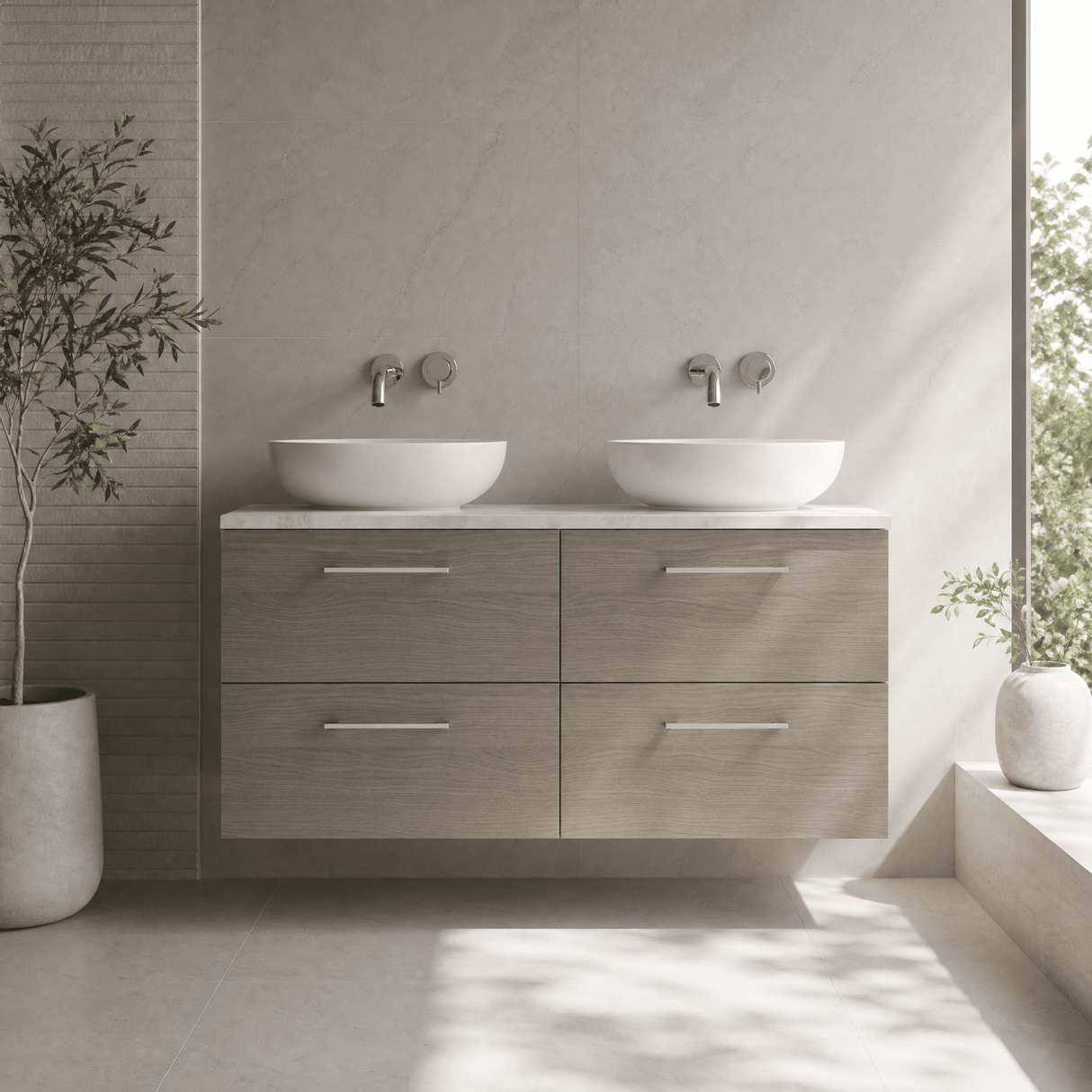 [BFLE2524LBG2] Bramshall Wall Hung 4 Drawer Vanity Unit with Bellato Grey Laminate Worktop, 1200mm, Choice of Colour - Silo