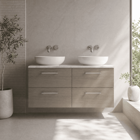 [BFLE2524LBG2] Bramshall Wall Hung 4 Drawer Vanity Unit with Bellato Grey Laminate Worktop, 1200mm, Choice of Colour - Silo