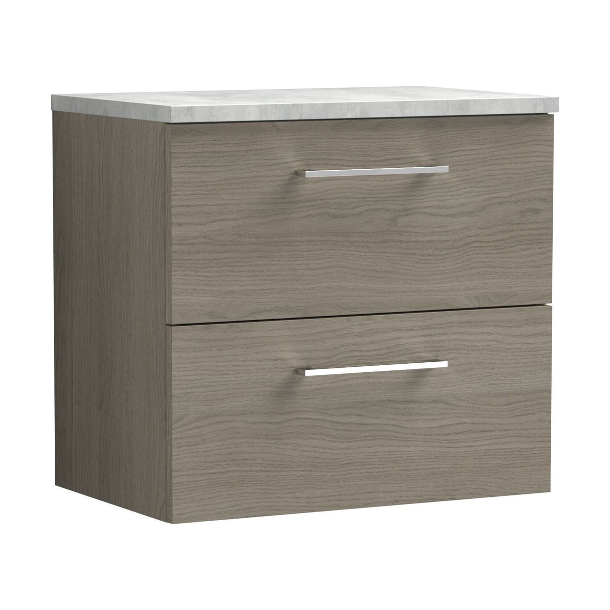 [BFLE2524LBG] Balterley Level 600mm Wall Hung 2 Drawer Vanity Unit with Laminate Worktop for Stylish Compact Bathroom Storage - Solace Oak - Cutout