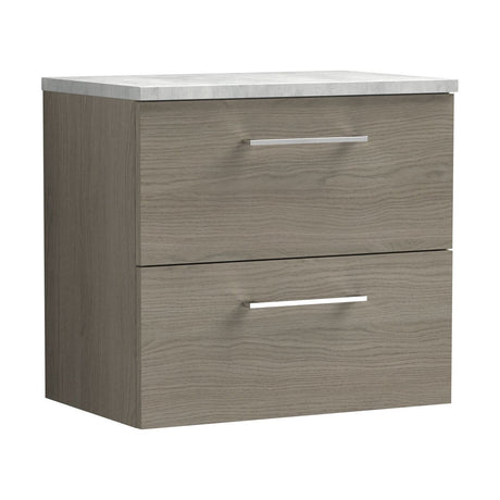 [BFLE2524LBG] Balterley Level 600mm Wall Hung 2 Drawer Vanity Unit with Laminate Worktop for Stylish Compact Bathroom Storage - Solace Oak - Cutout