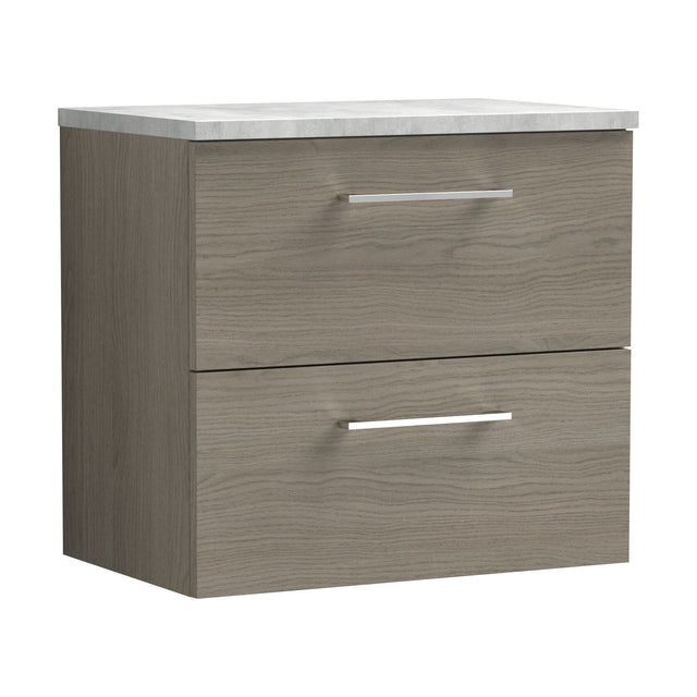 [BFLE2524LBG] Balterley Level 600mm Wall Hung 2 Drawer Vanity Unit with Laminate Worktop for Stylish Compact Bathroom Storage - Solace Oak - Cutout
