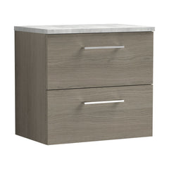 [BFLE2524LBG] Bramshall Contemporary 2 Drawer Wall Hung Vanity Unit with Bellato Grey Laminate Worktop, Choice of Size and Colour - Cutout