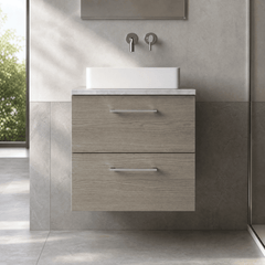 [BFLE2524LBG] Bramshall Contemporary 2 Drawer Wall Hung Vanity Unit with Bellato Grey Laminate Worktop, Choice of Size and Colour