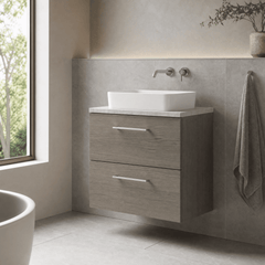 [BFLE2524LBG] Bramshall Contemporary 2 Drawer Wall Hung Vanity Unit with Bellato Grey Laminate Worktop, Choice of Size and Colour