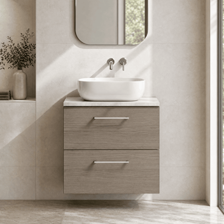 [BFLE2524LBG] Bramshall Contemporary 2 Drawer Wall Hung Vanity Unit with Bellato Grey Laminate Worktop, Choice of Size and Colour - Silo