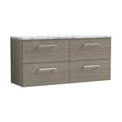 [BFLE2524LCM2] Bramshall Contemporary 4 Drawer Wall Hung Vanity Unit with Carrera Marble Laminate Worktop, 1200mm, Choice of Colour - Cutout