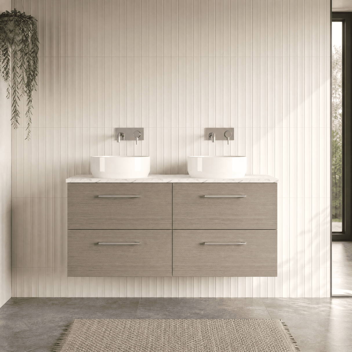 [BFLE2524LCM2] Bramshall Contemporary 4 Drawer Wall Hung Vanity Unit with Carrera Marble Laminate Worktop, 1200mm, Choice of Colour