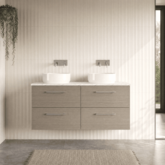 [BFLE2524LCM2] Bramshall Contemporary 4 Drawer Wall Hung Vanity Unit with Carrera Marble Laminate Worktop, 1200mm, Choice of Colour