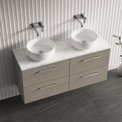 [BFLE2524LCM2] Bramshall Contemporary 4 Drawer Wall Hung Vanity Unit with Carrera Marble Laminate Worktop, 1200mm, Choice of Colour