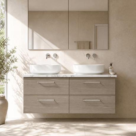 [BFLE2524LCM2] Bramshall Contemporary 4 Drawer Wall Hung Vanity Unit with Carrera Marble Laminate Worktop, 1200mm, Choice of Colour - Silo