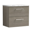[BFLE2524LCM] Balterley Level 600mm Wall Hung 2 Drawer Vanity Unit with Laminate Worktop for Stylish Compact Bathroom Storage Solace Oak - Cutout
