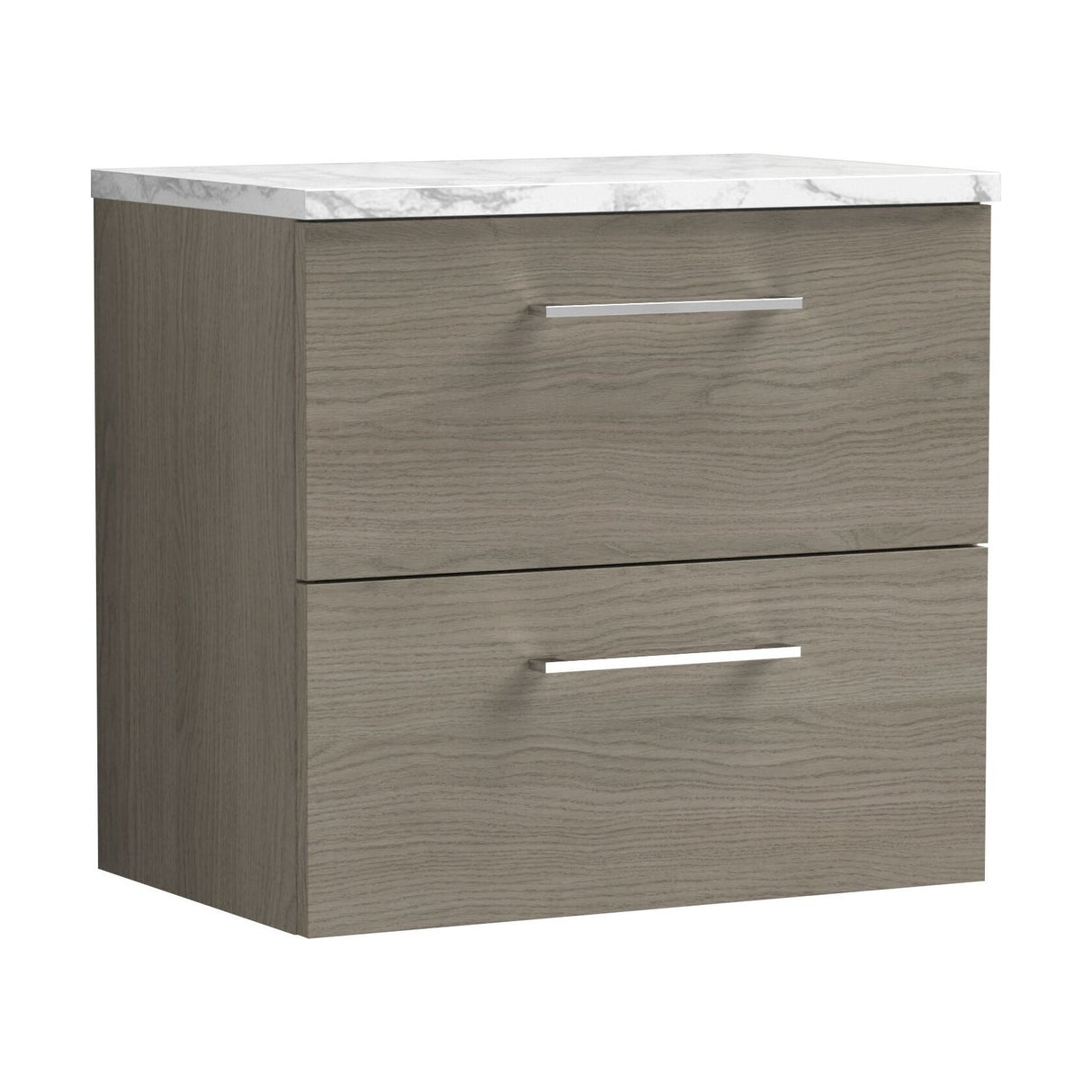 [BFLE2524LCM] Balterley Level 600mm Wall Hung 2 Drawer Vanity Unit with Laminate Worktop for Stylish Compact Bathroom Storage Solace Oak - Cutout