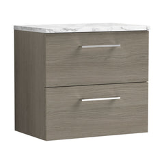 [BFLE2524LCM] Balterley Level 600mm Wall Hung 2 Drawer Vanity Unit with Laminate Worktop for Stylish Compact Bathroom Storage Solace Oak - Cutout