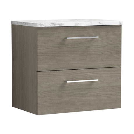 [BFLE2524LCM] Balterley Level 600mm Wall Hung 2 Drawer Vanity Unit with Laminate Worktop for Stylish Compact Bathroom Storage Solace Oak - Cutout