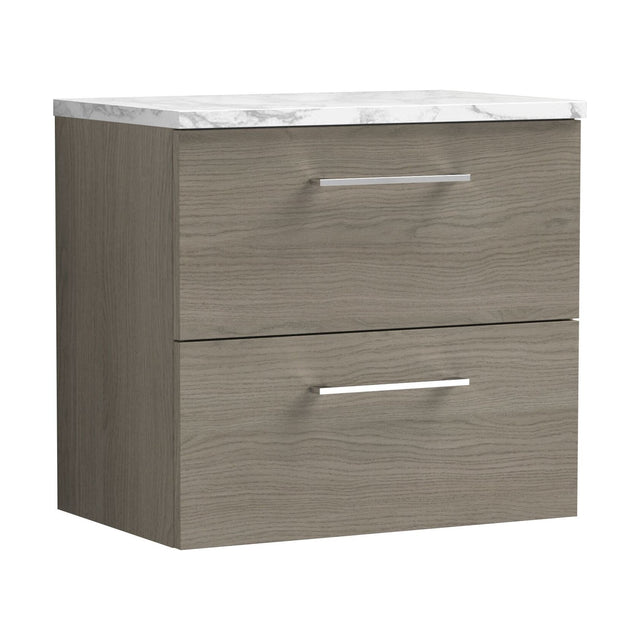 [BFLE2524LCM] Balterley Level 600mm Wall Hung 2 Drawer Vanity Unit with Laminate Worktop for Stylish Compact Bathroom Storage Solace Oak - Cutout