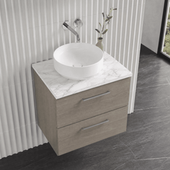 [BFLE2524LCM] Bramshall Contemporary 2 Drawer Wall Hung Vanity Unit with Carrera Marble Laminate Worktop, Choice of Size and Colour