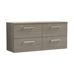 [BFLE2524W2] Balterley Level Modern Bathroom 1200mm Wall Hung 4 Soft Close Drawer Vanity Unit with Worktop, 557 x 1205 x 390mm, Solace Oak - Cutout