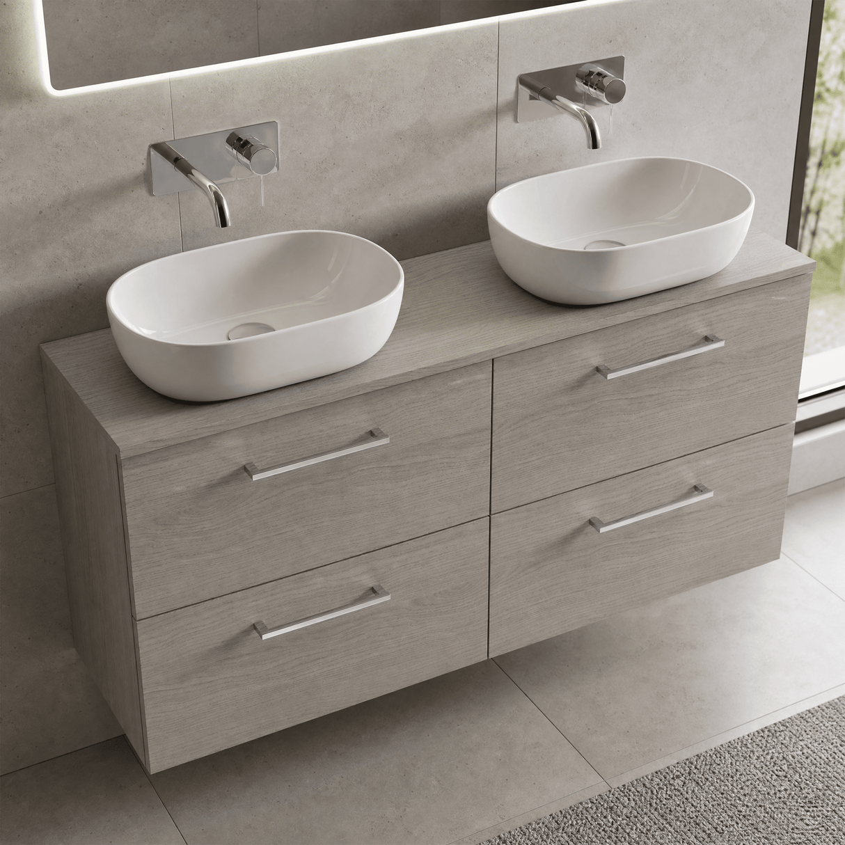 [BFLE2524W2] Bramshall Contemporary 4 Drawer Wall Hung Vanity Unit with Worktop, 1200mm, Choice of Colour