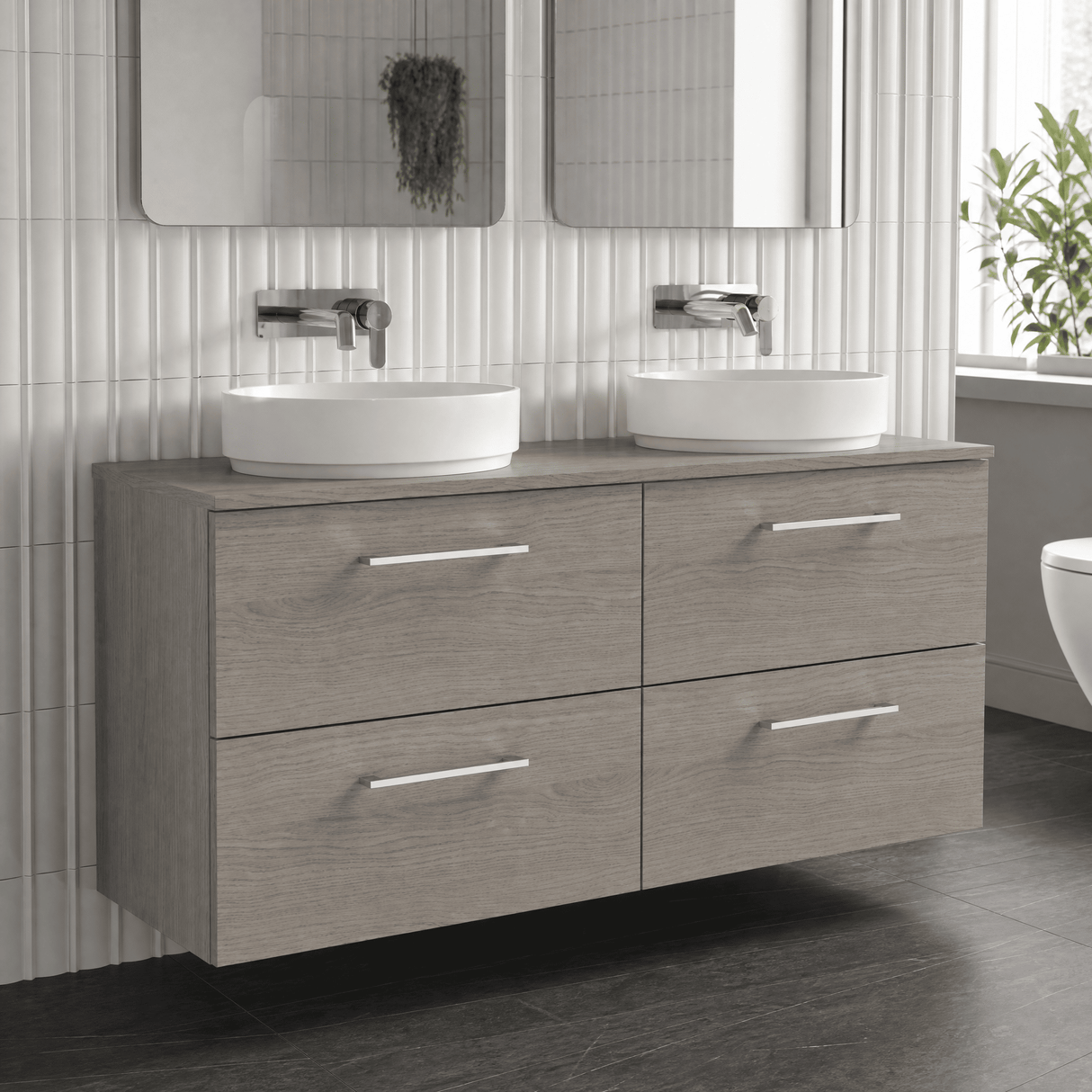 [BFLE2524W2] Bramshall Contemporary 4 Drawer Wall Hung Vanity Unit with Worktop, 1200mm, Choice of Colour