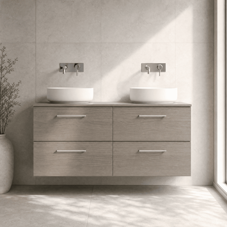 [BFLE2524W2] Bramshall Contemporary 4 Drawer Wall Hung Vanity Unit with Worktop, 1200mm, Choice of Colour - Silo