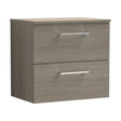 [BFLE2524W] Balterley Level Modern Bathroom 600mm Wall Hung 2 Soft Close Drawer Vanity Unit with Worktop, 539 x 605 x 383mm, Solace Oak - Cutout