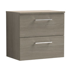 [BFLE2524W] Balterley Level Modern Bathroom 600mm Wall Hung 2 Soft Close Drawer Vanity Unit with Worktop, 539 x 605 x 383mm, Solace Oak - Cutout